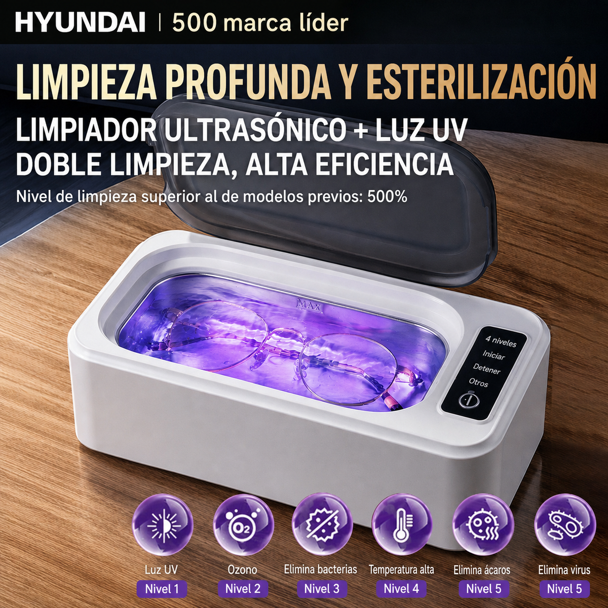 Limpiador ultrasónico con luz UV 420ml - 2