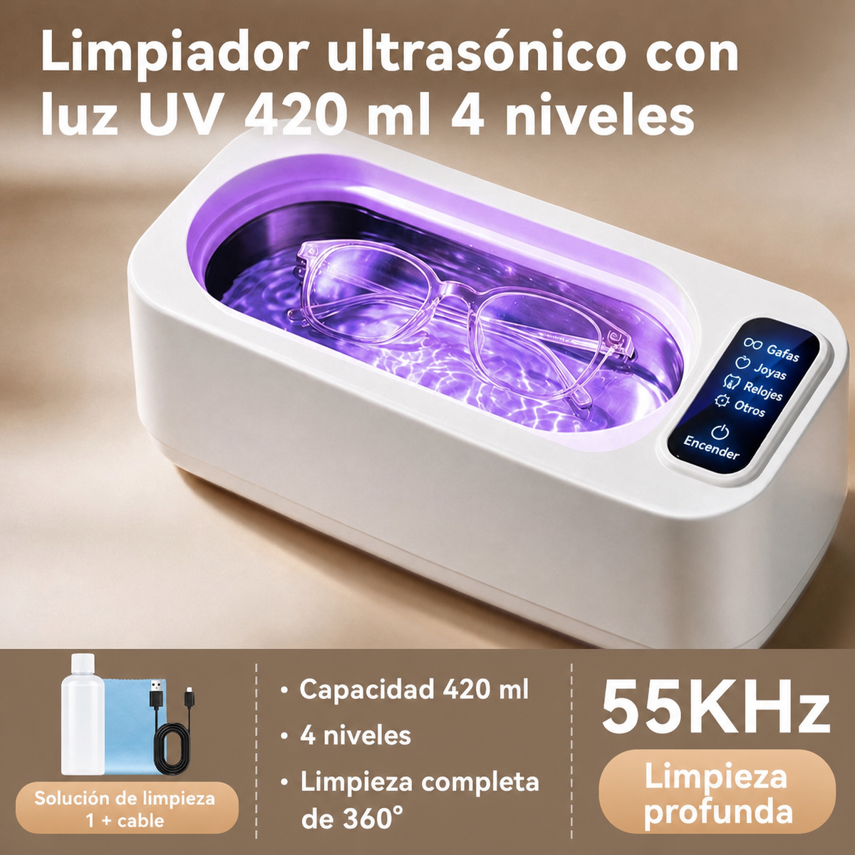 Limpiador ultrasónico con luz UV 420ml - 1