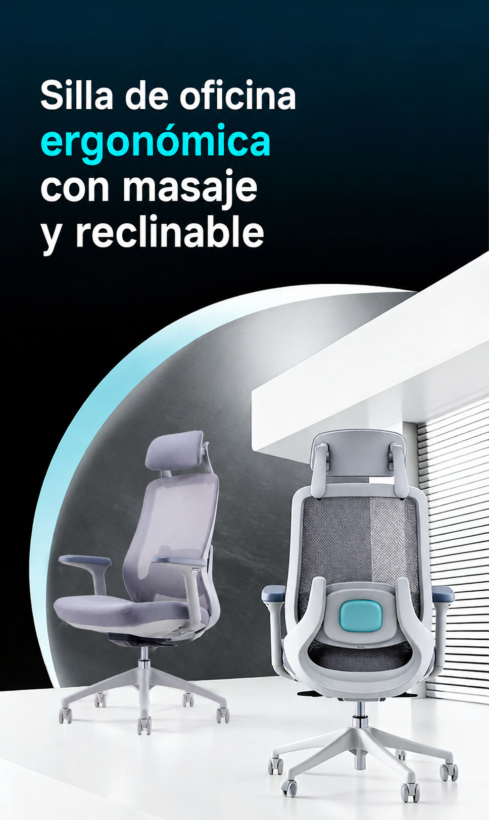 Silla de oficina ergonómica con masaje y reclinable - 9