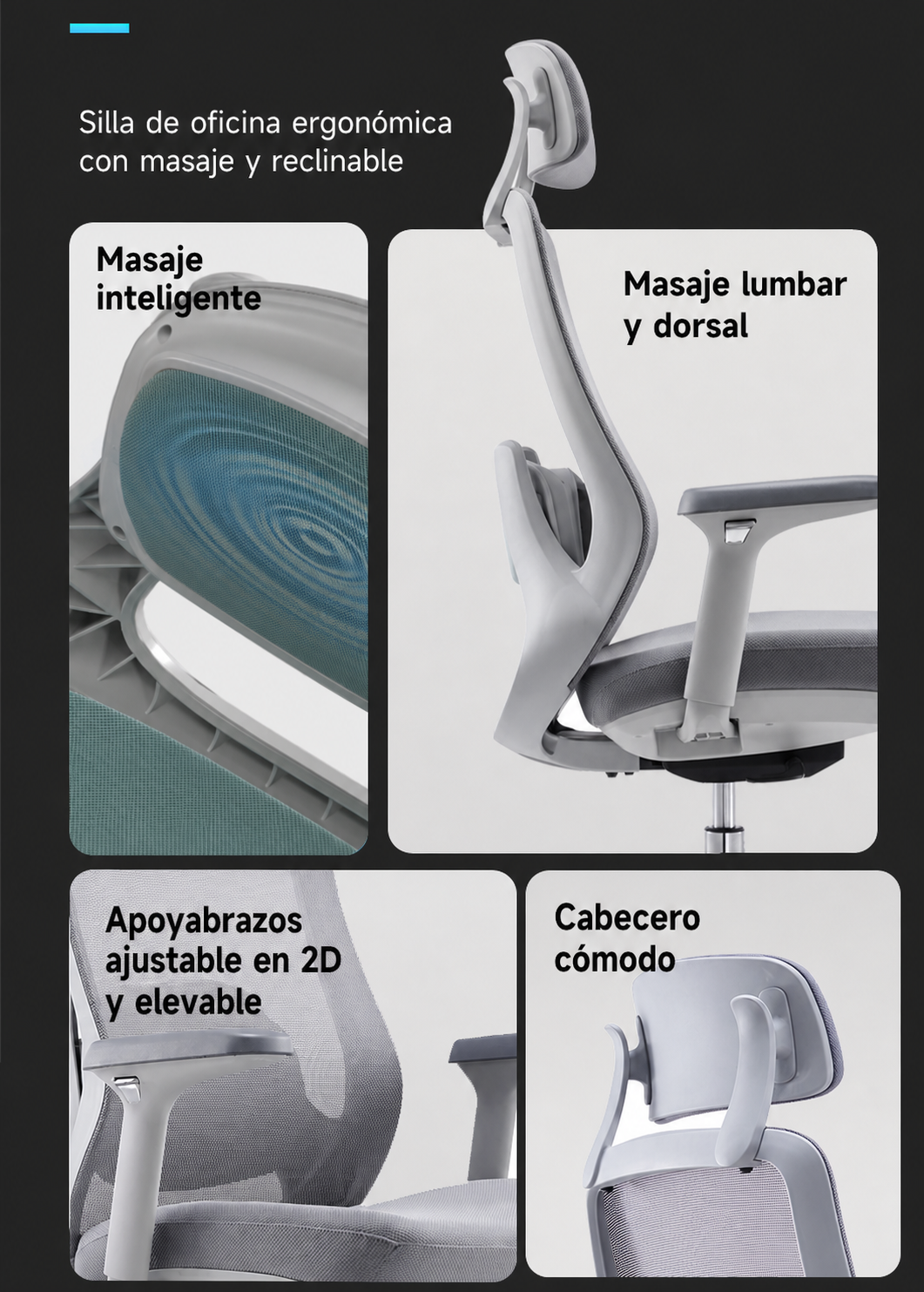 Silla de oficina ergonómica con masaje y reclinable - 11