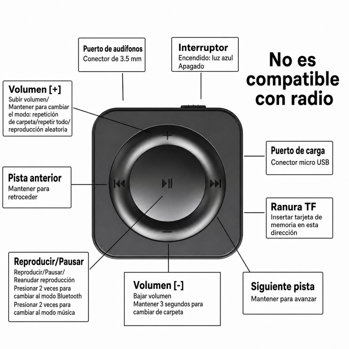 Reproductor MP3 Bluetooth ultrafino con ranura TF - 4