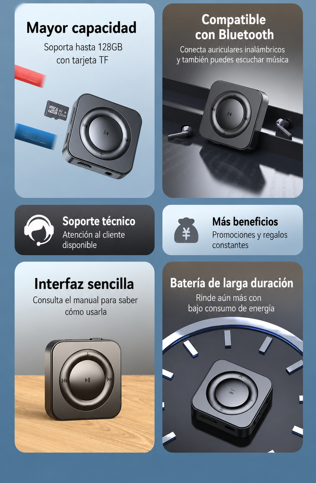 Reproductor MP3 Bluetooth ultrafino con ranura TF - 8