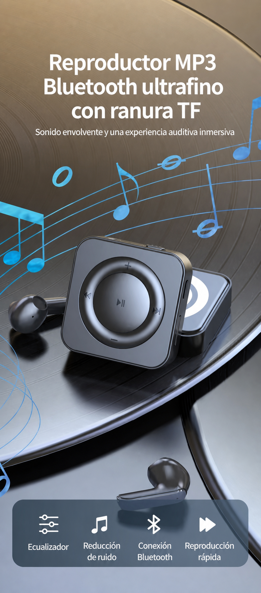 Reproductor MP3 Bluetooth ultrafino con ranura TF - 9