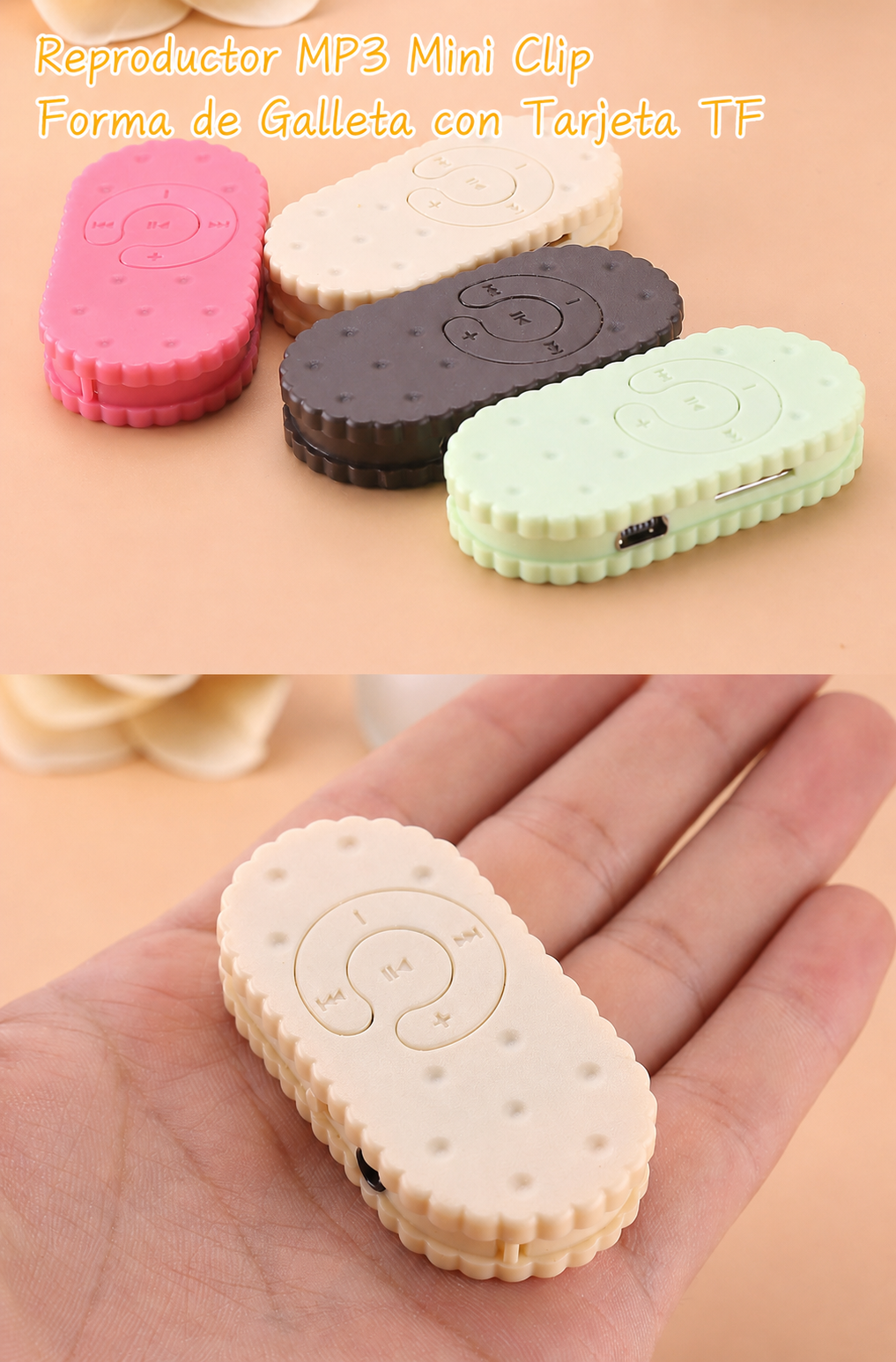 Reproductor MP3 Mini Clip Forma de Galleta con Tarjeta TF - 11