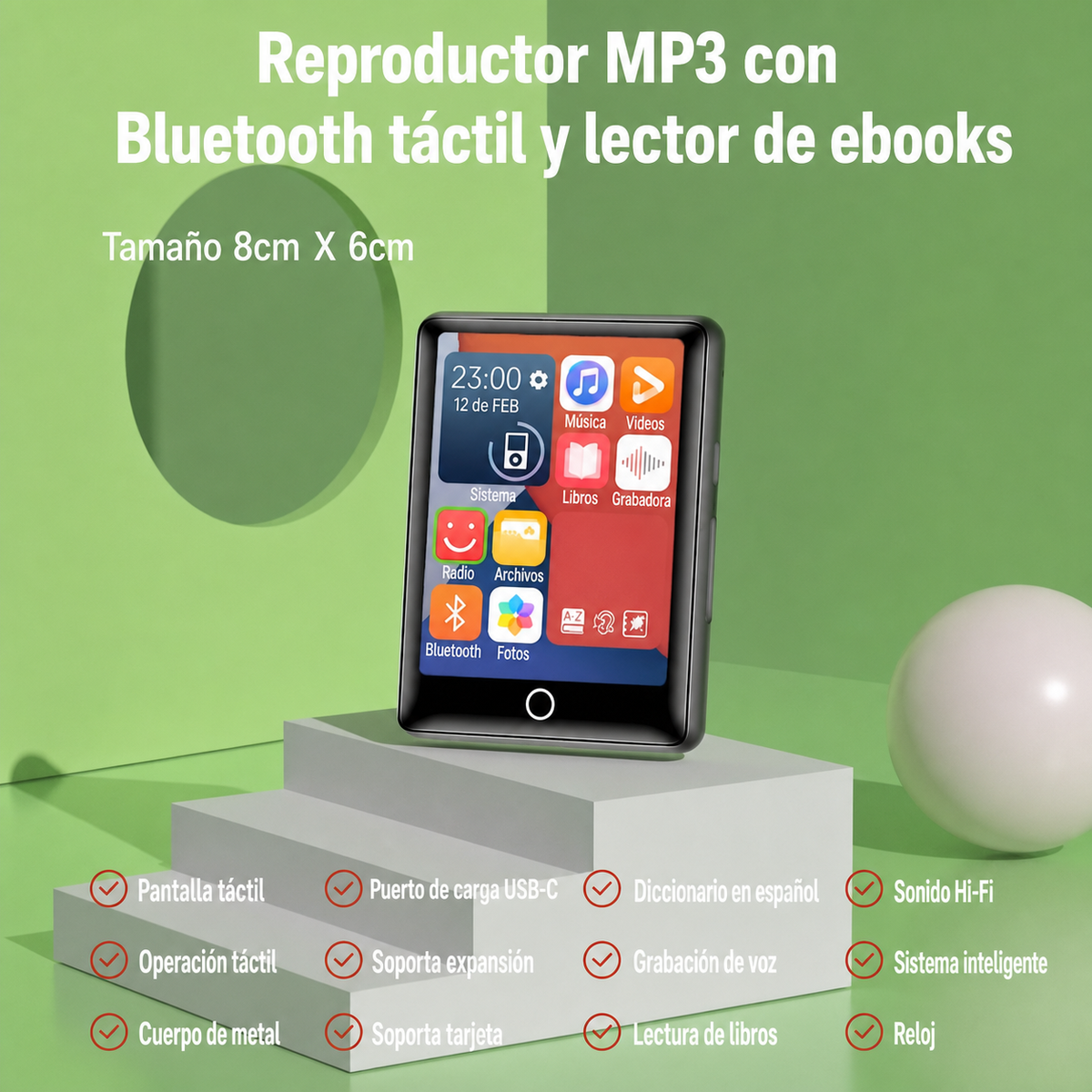 Reproductor MP3 táctil y lector de ebooks | Bluetooth - 5