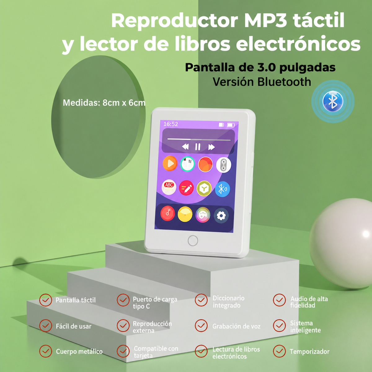 Reproductor MP3 táctil y lector de ebooks | Bluetooth