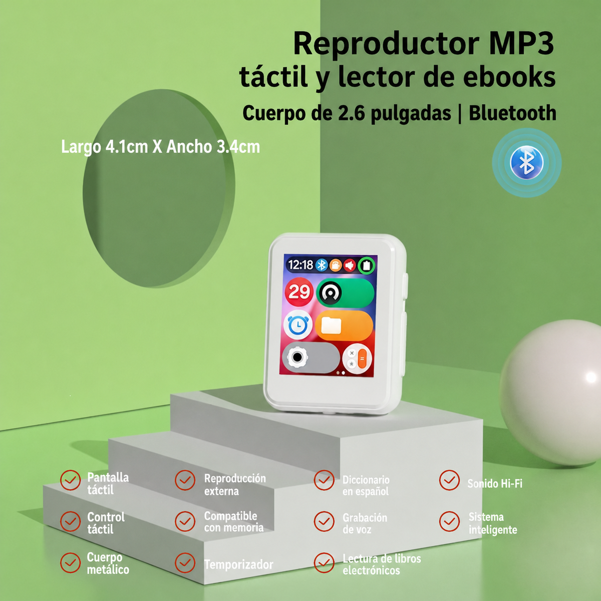Reproductor MP3 táctil y lector de ebooks | Bluetooth
