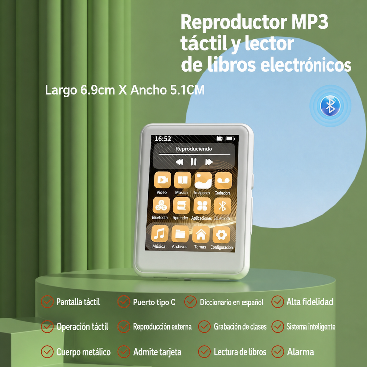 Reproductor MP3 táctil y lector de ebooks | Bluetooth