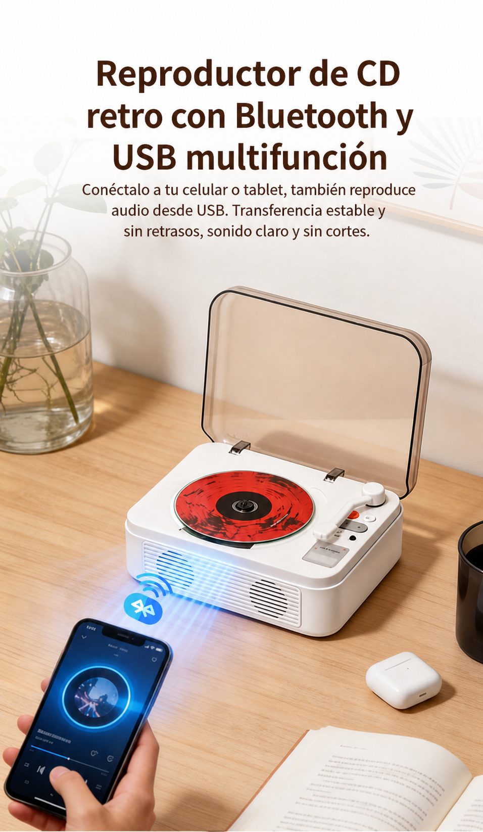Reproductor de CD retro con Bluetooth y USB multifunción - 13