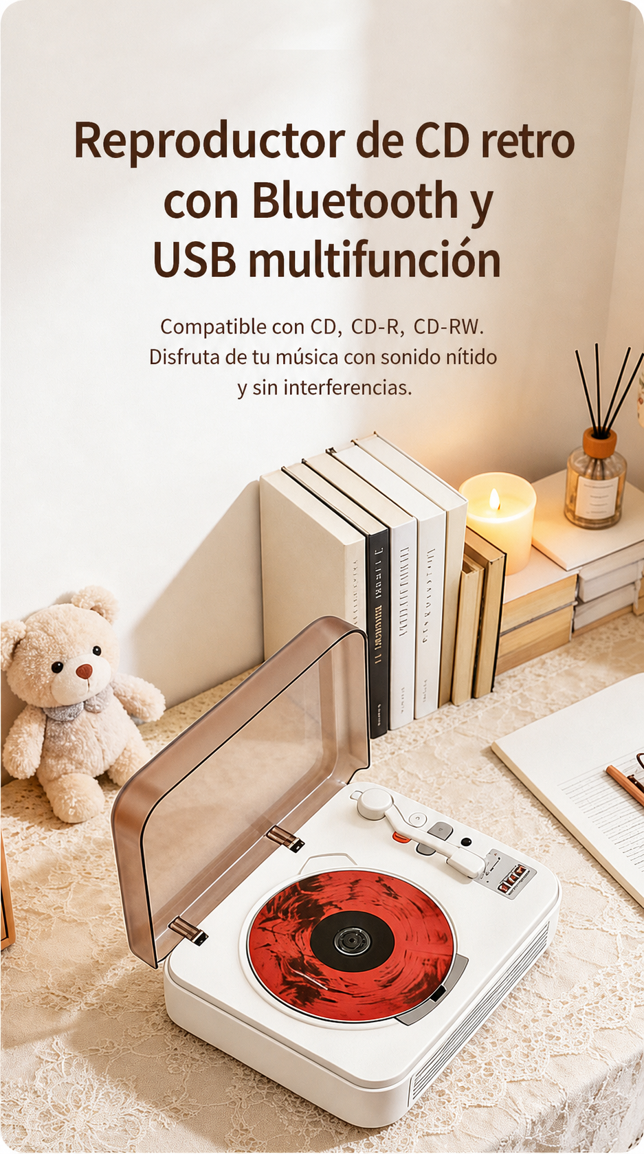 Reproductor de CD retro con Bluetooth y USB multifunción - 16