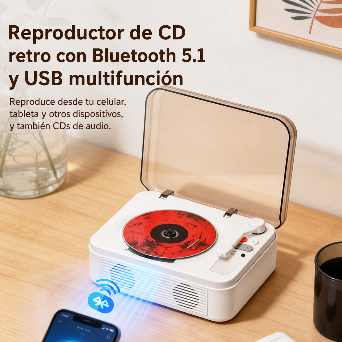 Reproductor de CD retro con Bluetooth y USB multifunción - 2