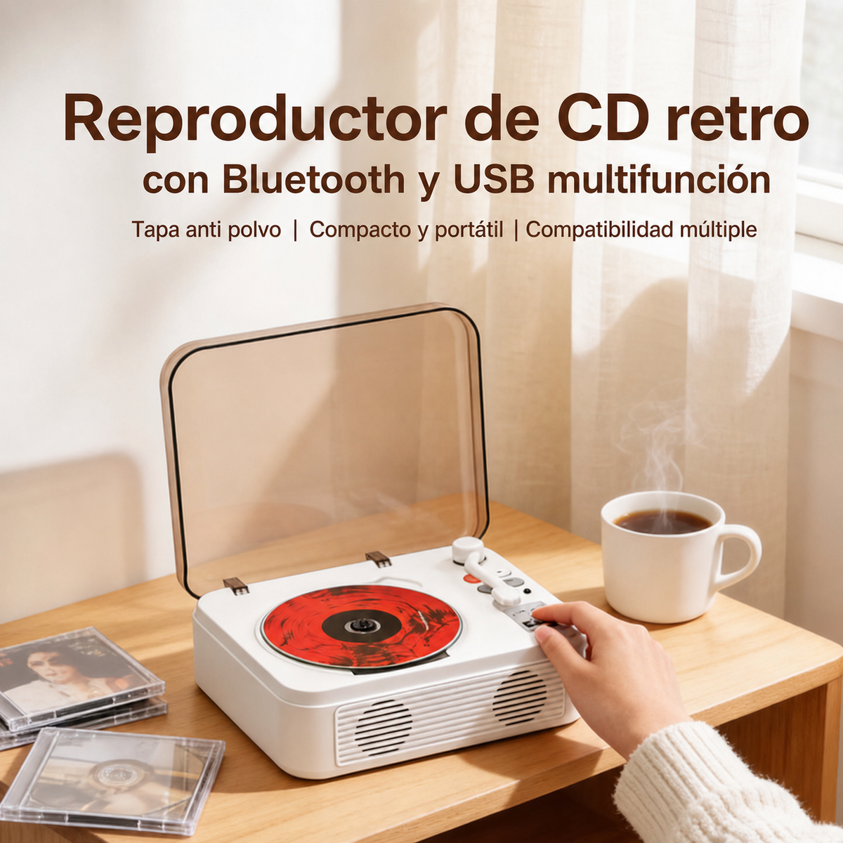 Reproductor de CD retro con Bluetooth y USB multifunción - 3