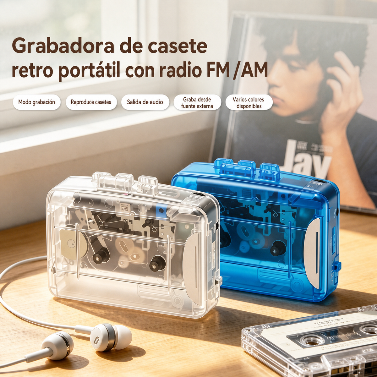Grabadora de casete retro portátil con radio FM/AM - 1