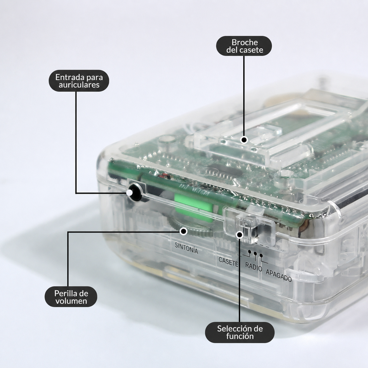 Grabadora de casete retro portátil con radio FM/AM - 3