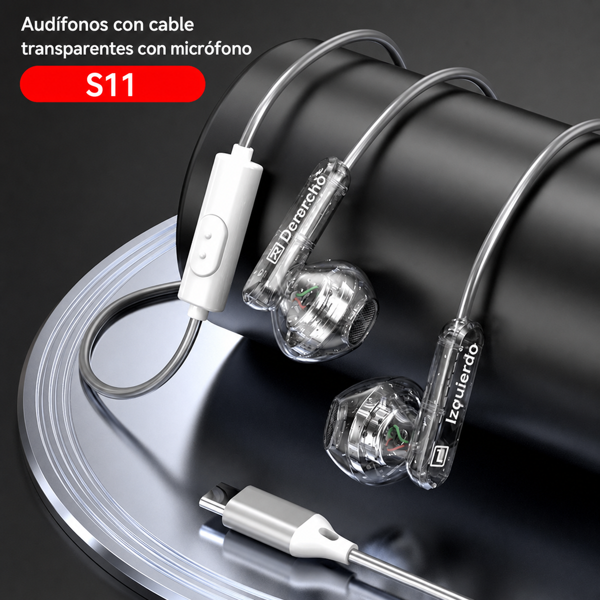 Audífonos con cable transparentes con micrófono S11 - 8