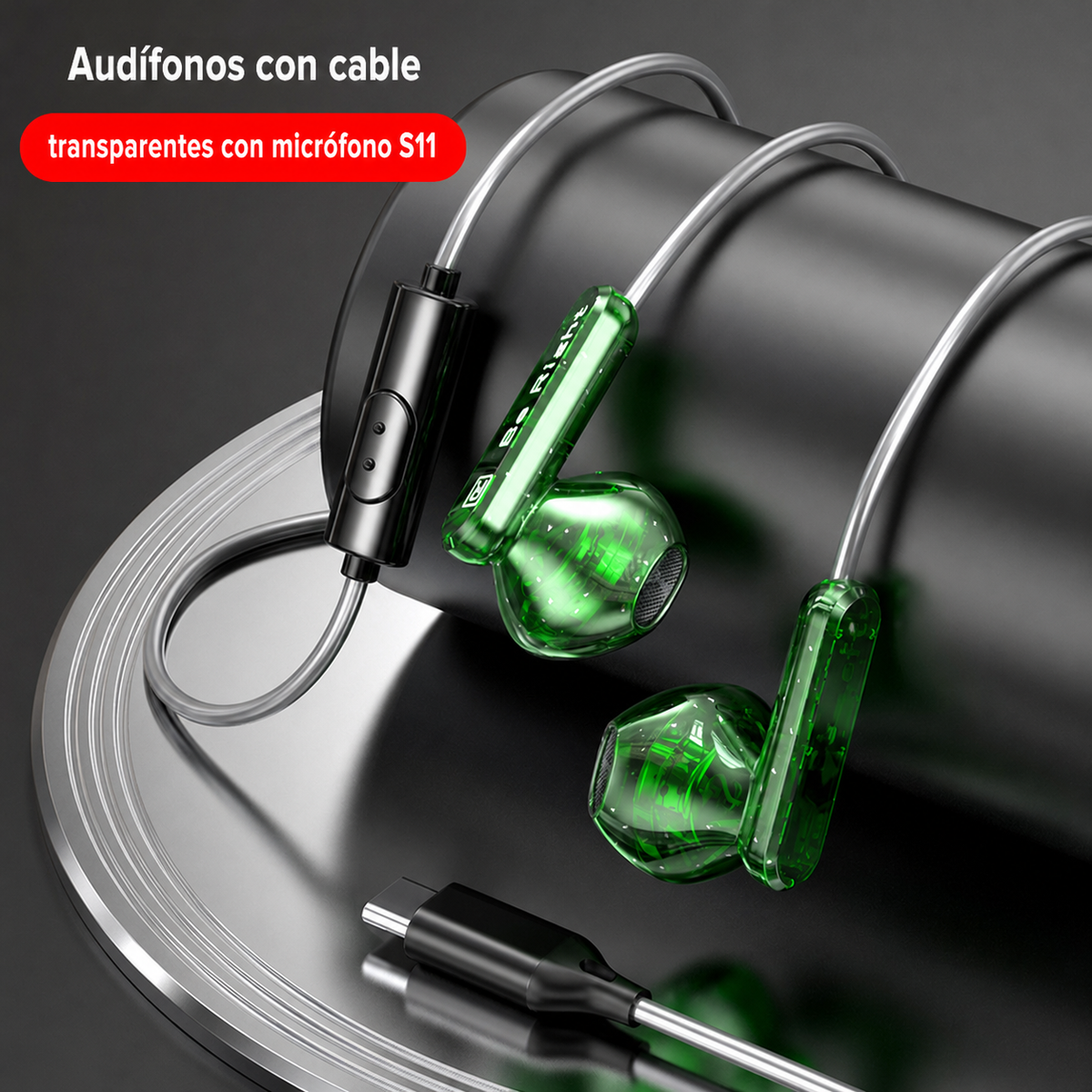 Audífonos con cable transparentes con micrófono S11