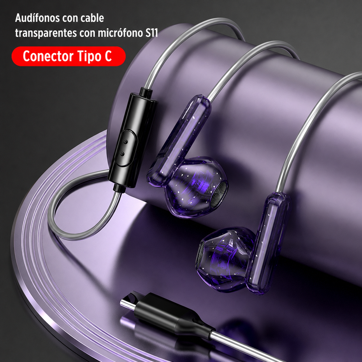 Audífonos con cable transparentes con micrófono S11