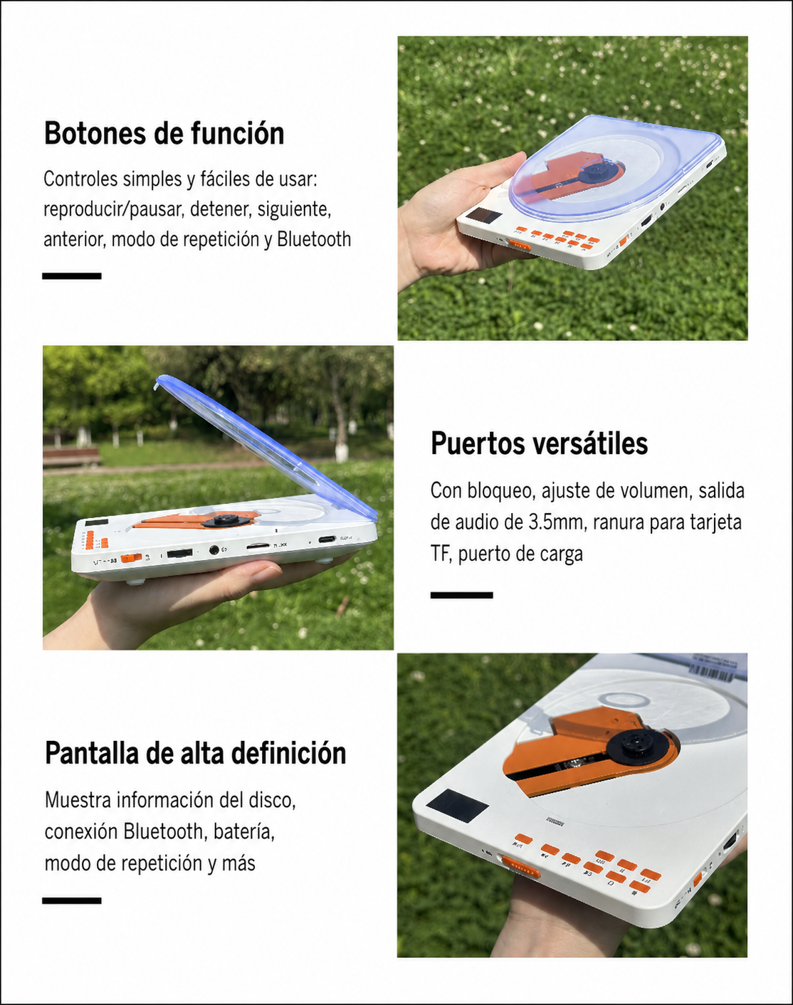 Reproductor de CD portátil con pantalla y audífonos - 13