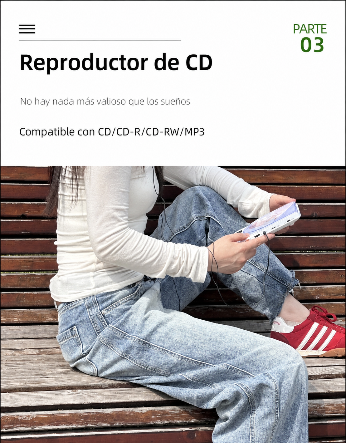 Reproductor de CD portátil con pantalla y audífonos - 14
