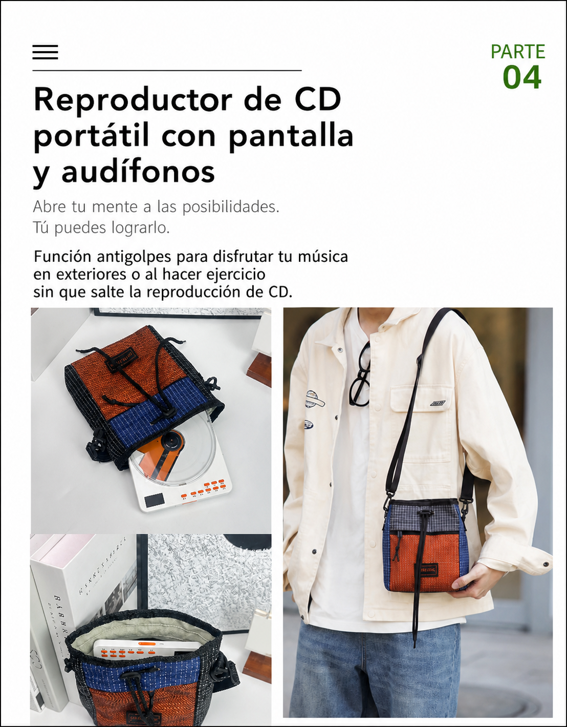 Reproductor de CD portátil con pantalla y audífonos - 15
