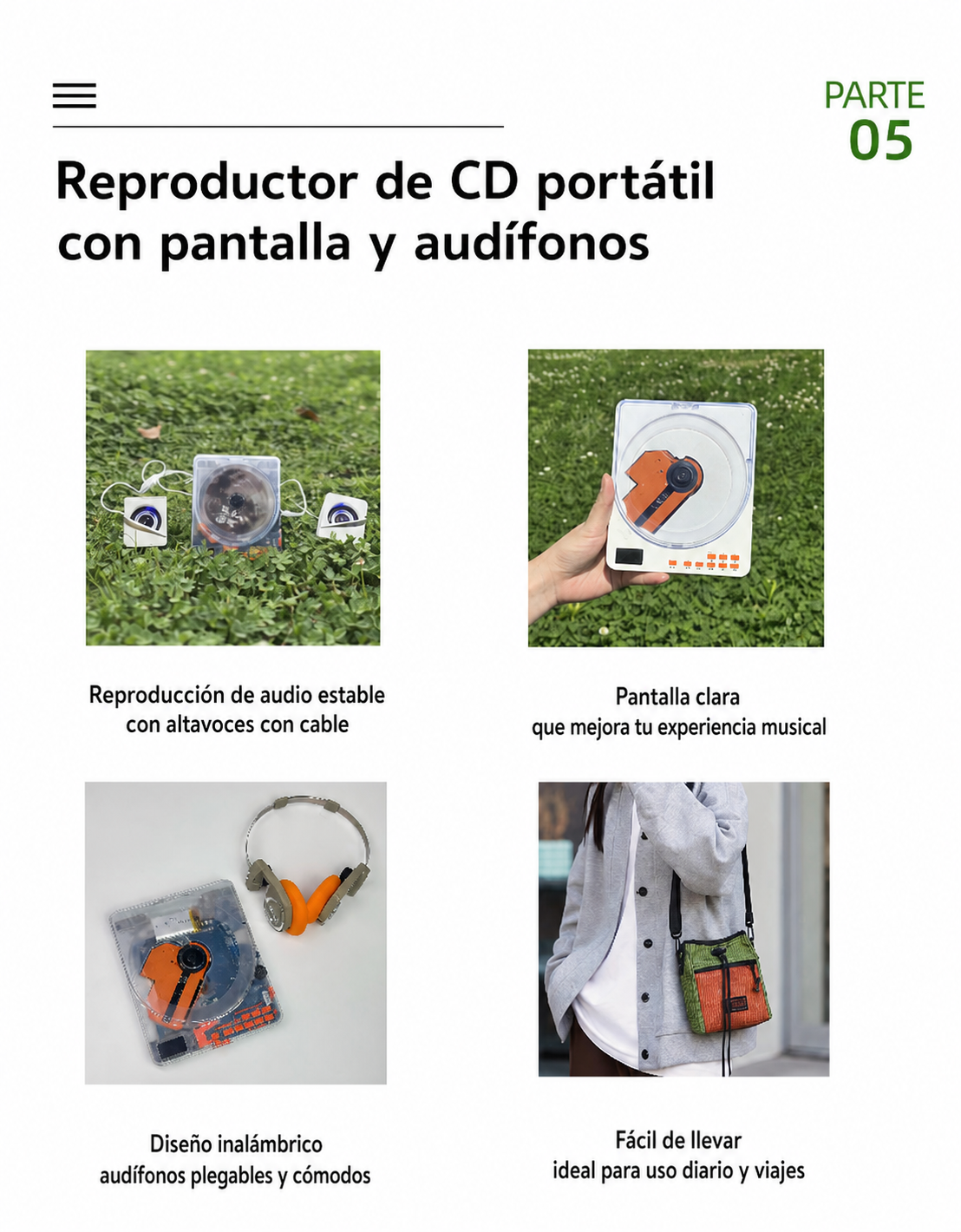 Reproductor de CD portátil con pantalla y audífonos - 1