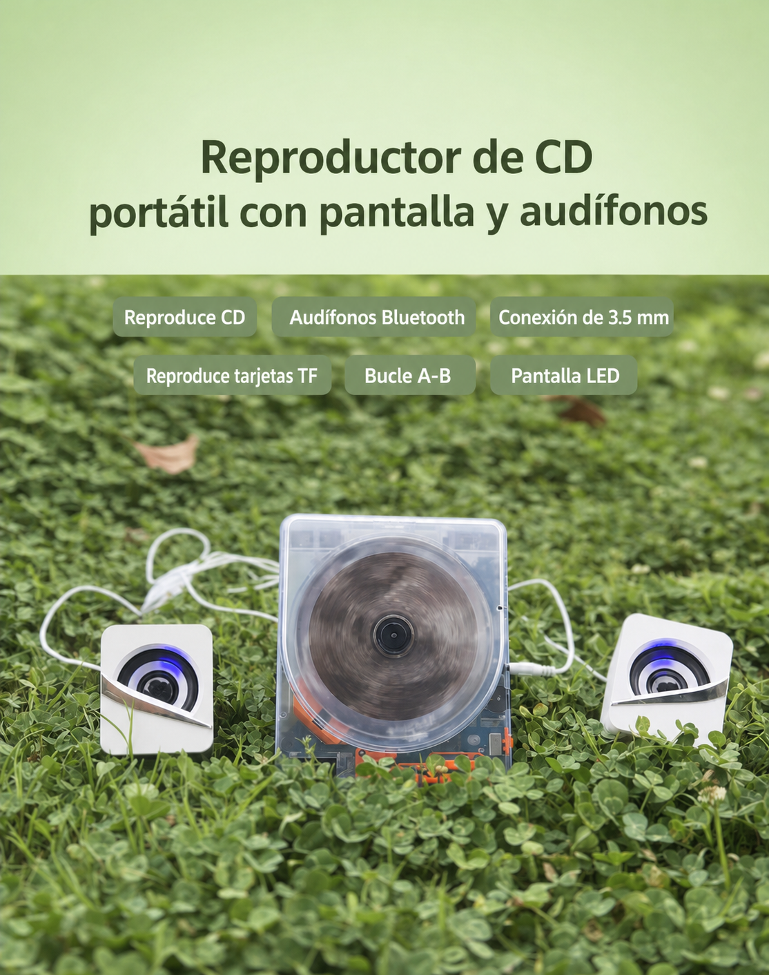 Reproductor de CD portátil con pantalla y audífonos - 11