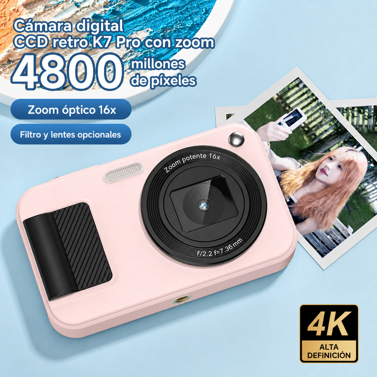 Cámara digital CCD retro K7 Pro con zoom 16x - 1