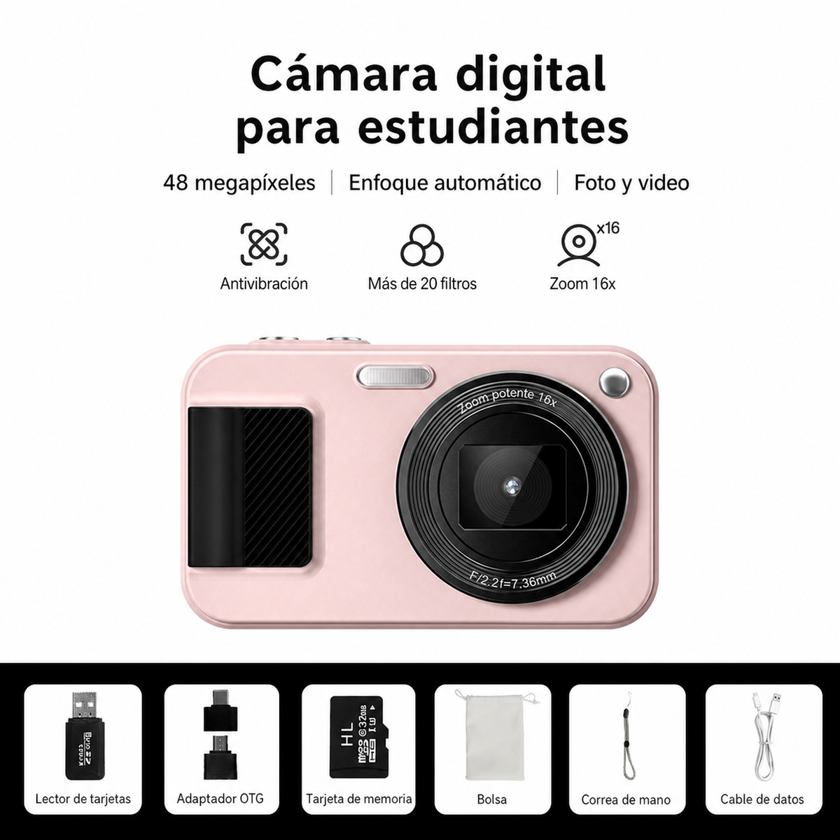 Cámara digital CCD retro K7 Pro con zoom 16x - 4