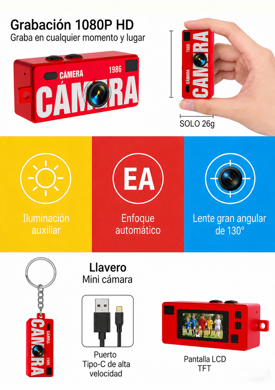 Cámara CCD Mini Retro con Múltiples Filtros y Video 1080P - 6
