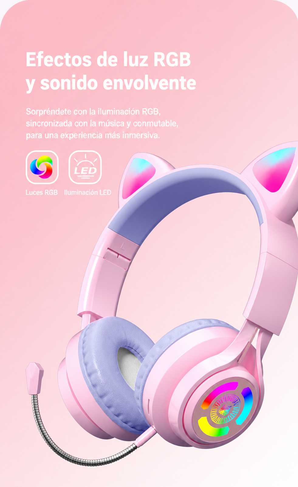 Audífonos Gamer Inalámbricos S3 Orejas de Gato LED - 12