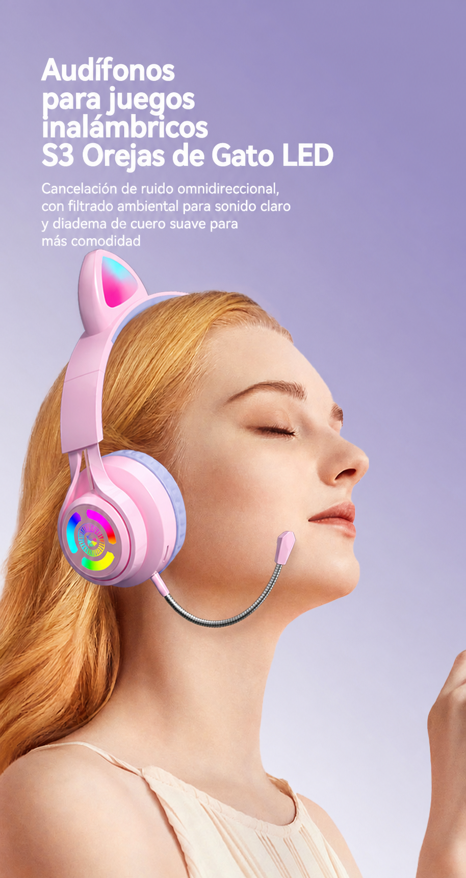 Audífonos Gamer Inalámbricos S3 Orejas de Gato LED - 15
