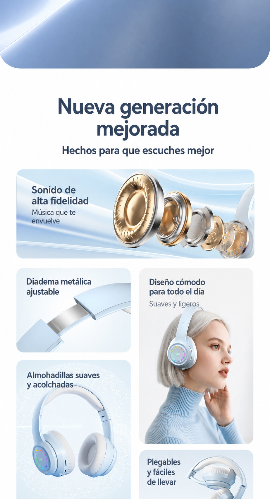 Audífonos Bluetooth Inalámbricos Diadema con Luz RGB - 15