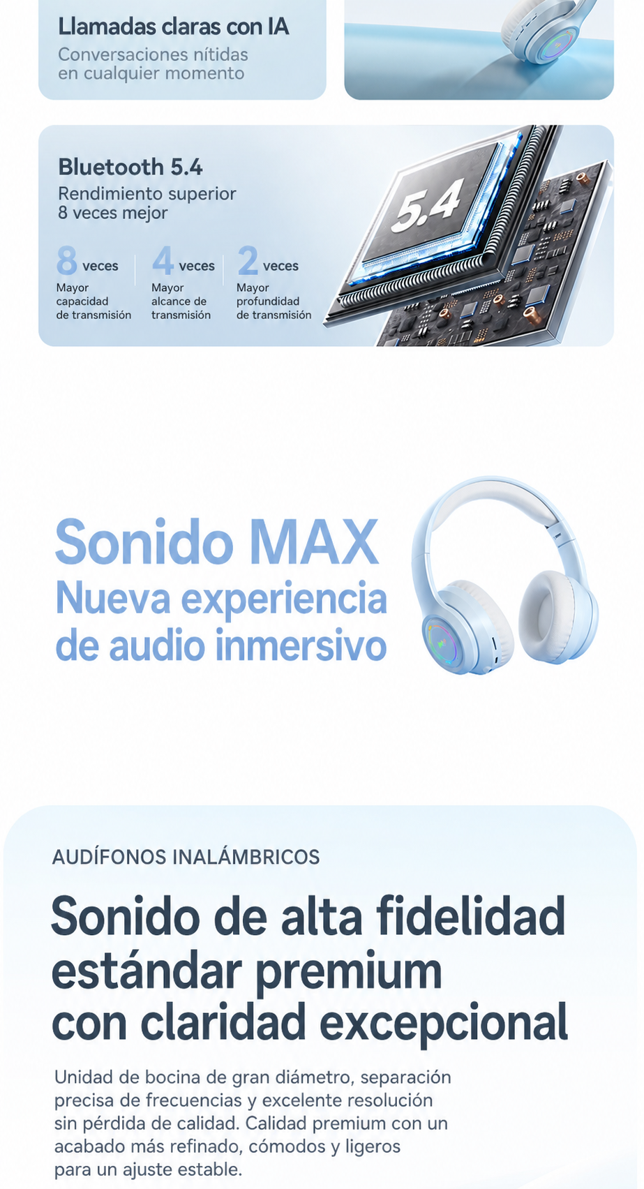 Audífonos Bluetooth Inalámbricos Diadema con Luz RGB - 17