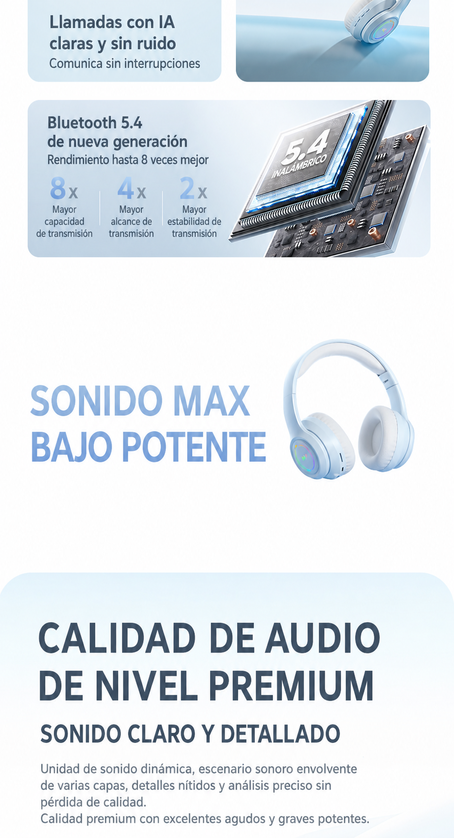 Audífonos Bluetooth Inalámbricos Diadema con Luz RGB - 16