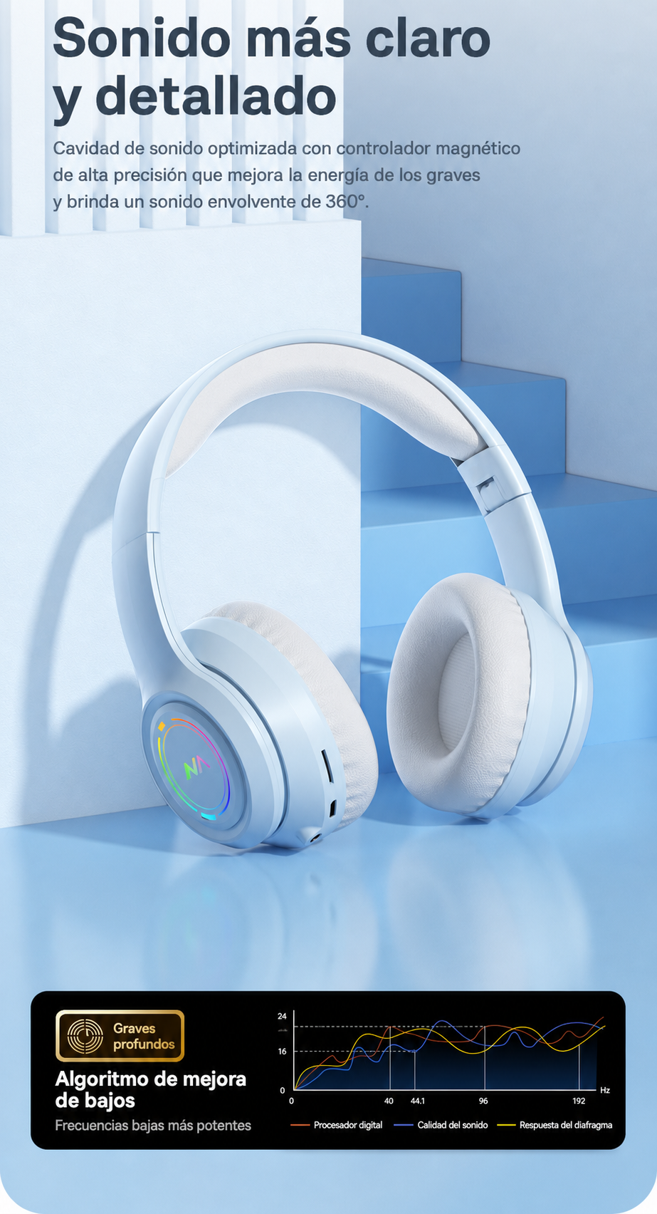 Audífonos Bluetooth Inalámbricos Diadema con Luz RGB - 21