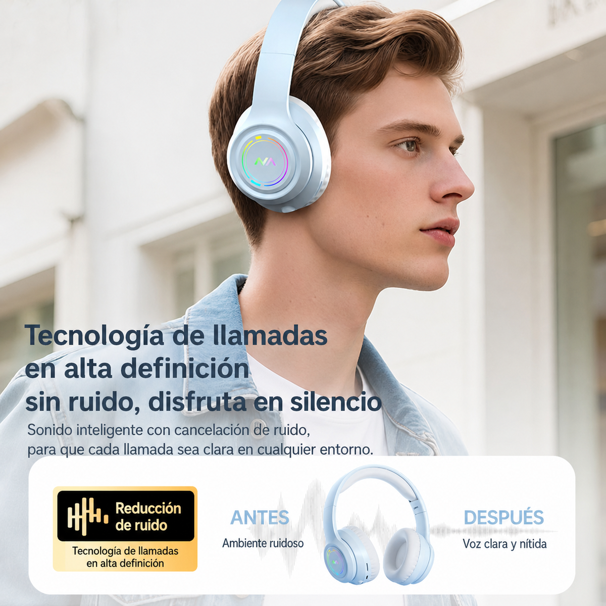 Audífonos Bluetooth Inalámbricos Diadema con Luz RGB - 3