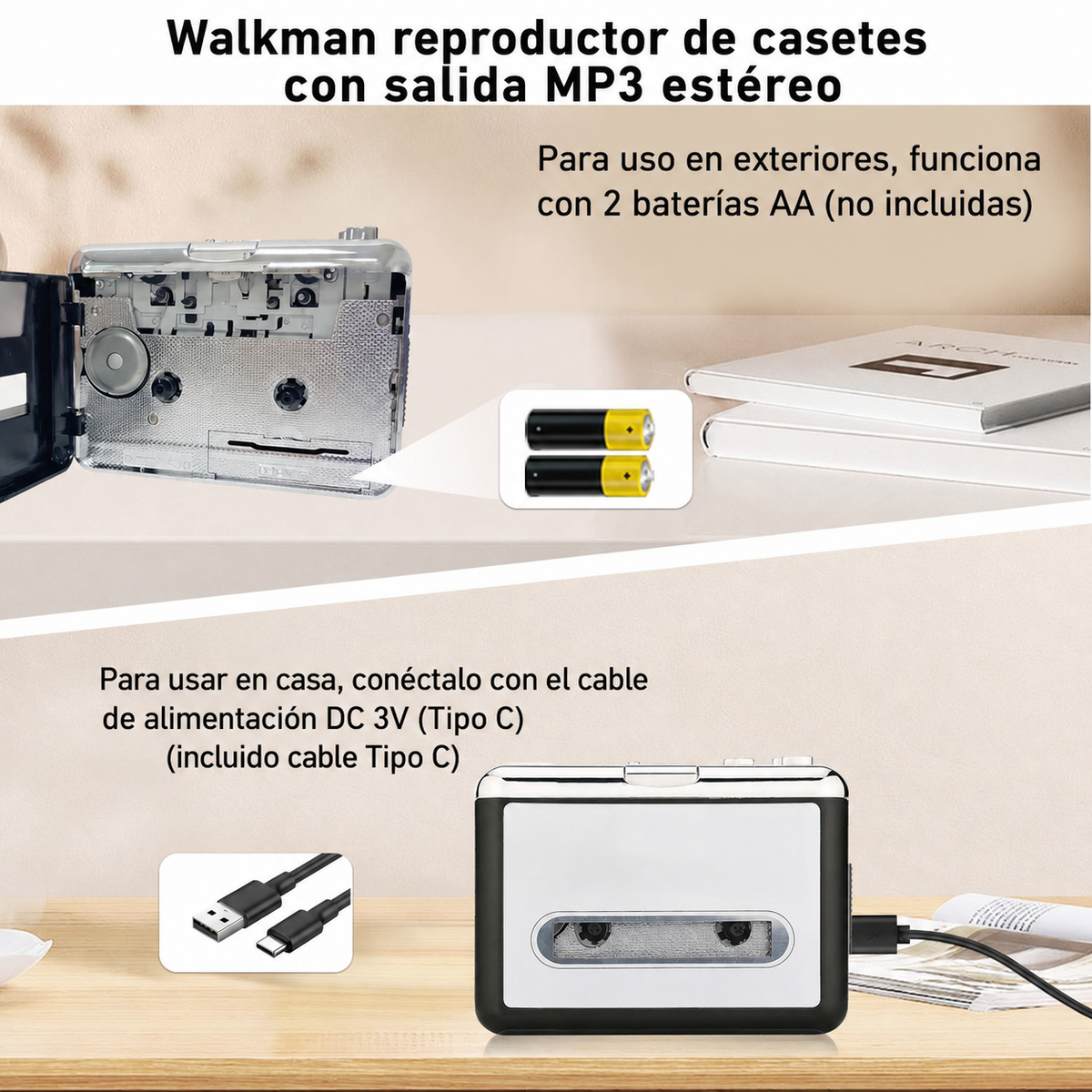 Walkman reproductor de casetes con salida MP3 estéreo - 3