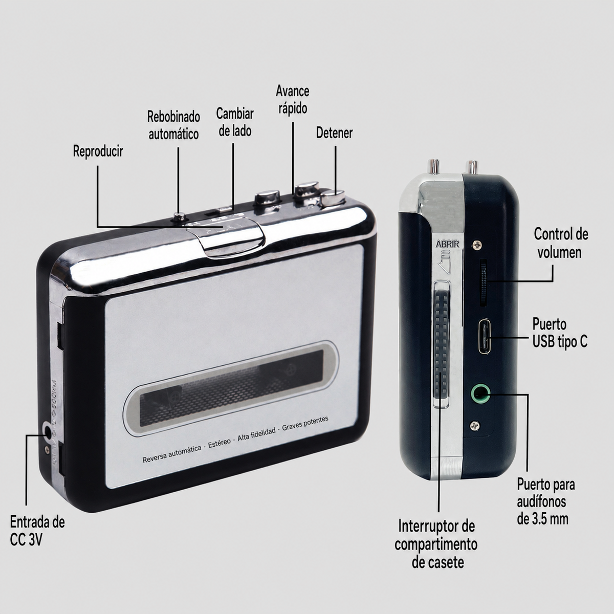 Walkman reproductor de casetes con salida MP3 estéreo - 4