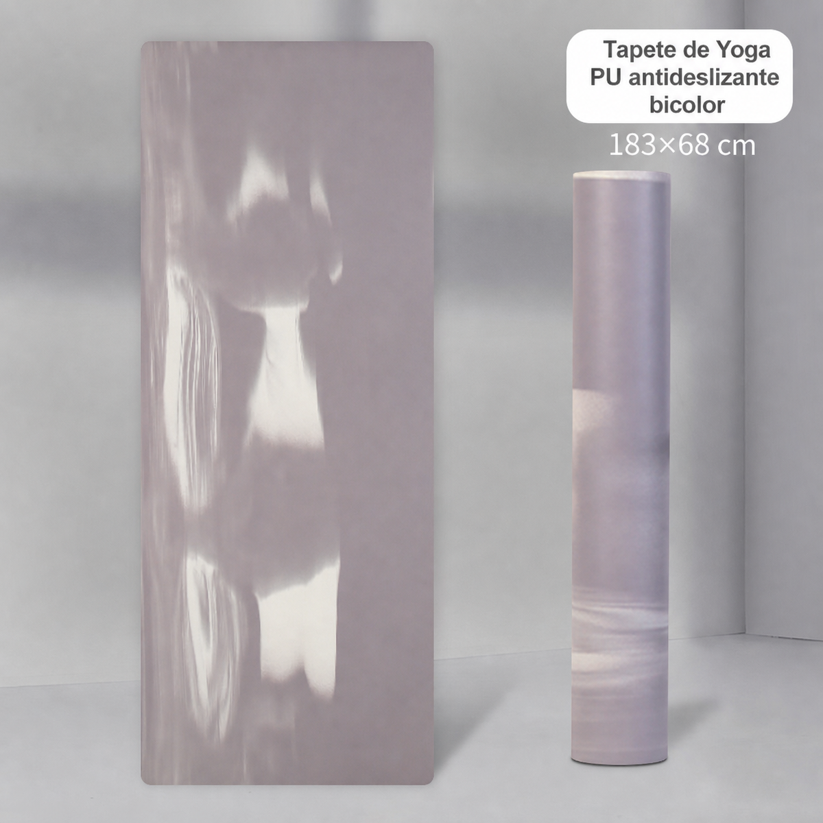 Tapete de Yoga PU antideslizante bicolor 183×68 cm