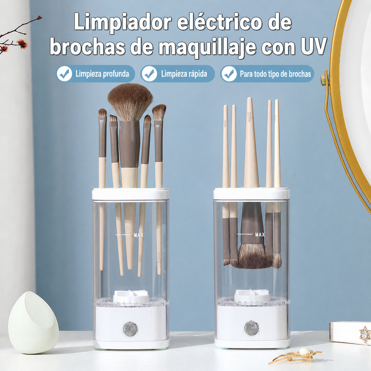 Limpiador eléctrico de brochas de maquillaje con UV - 1