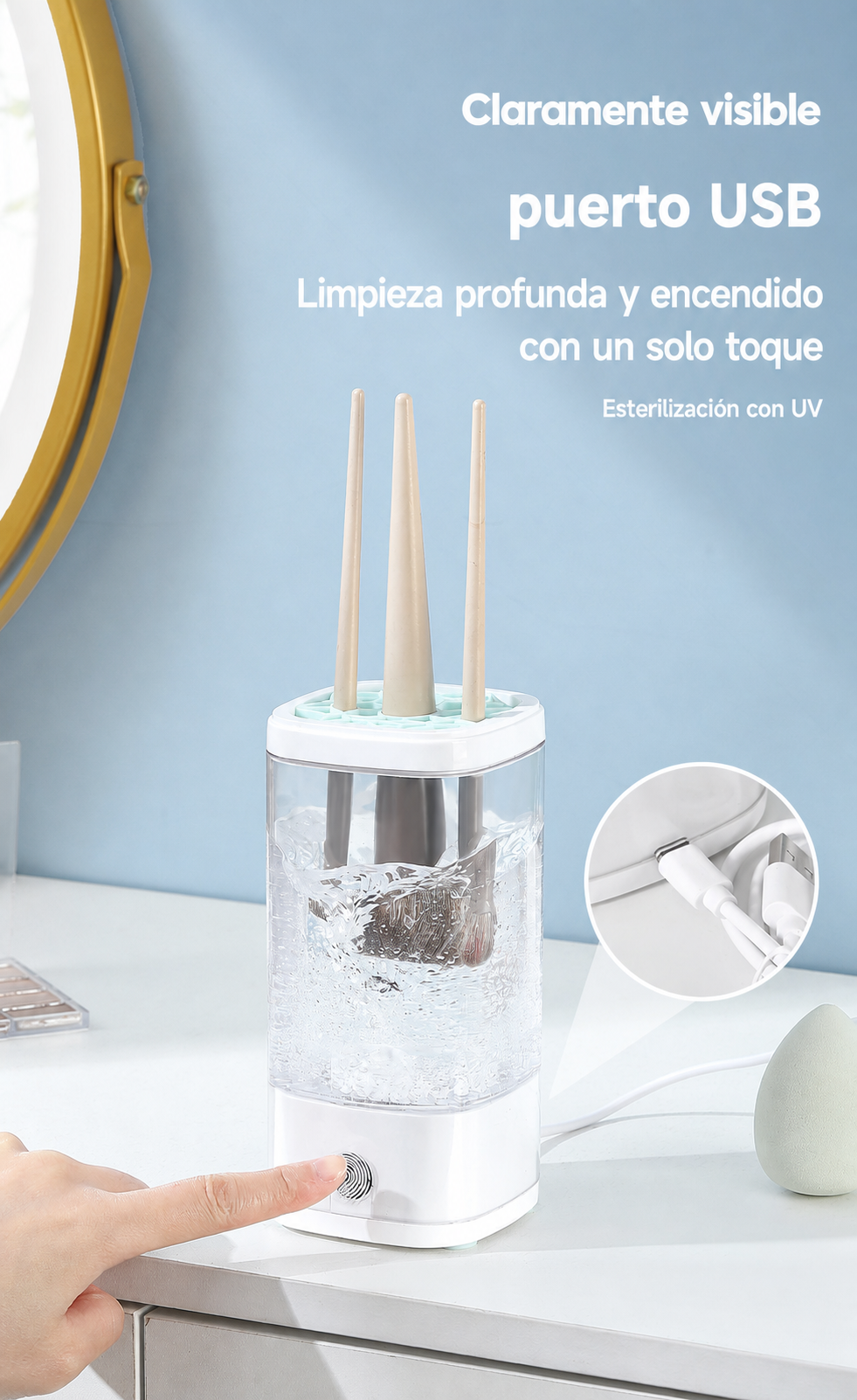 Limpiador eléctrico de brochas de maquillaje con UV - 12