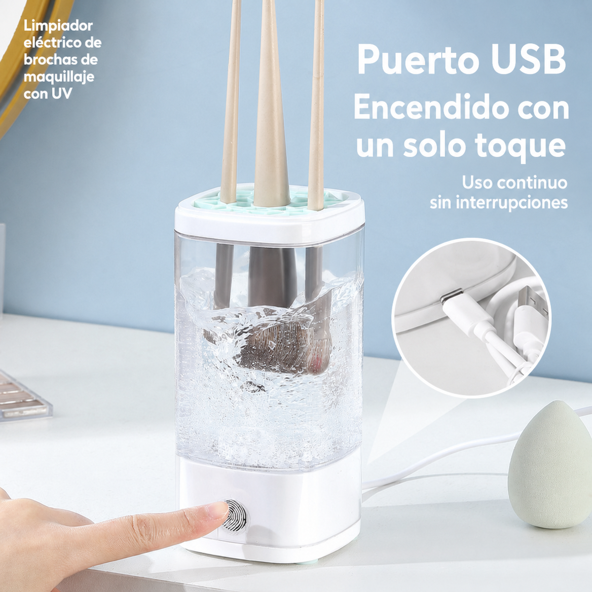 Limpiador eléctrico de brochas de maquillaje con UV - 3