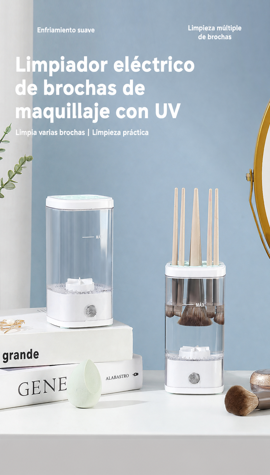 Limpiador eléctrico de brochas de maquillaje con UV - 7