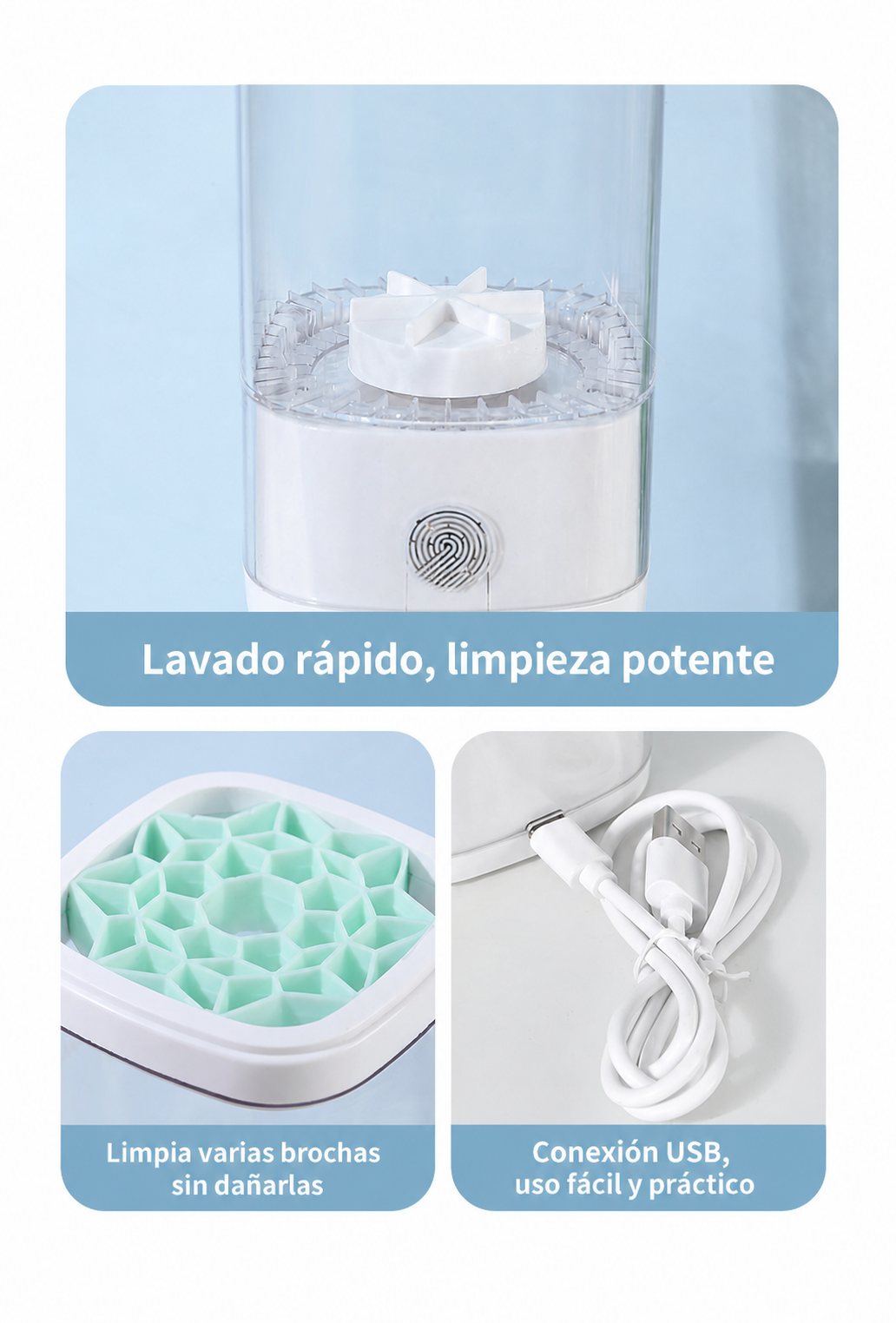 Limpiador eléctrico de brochas de maquillaje con UV - 8