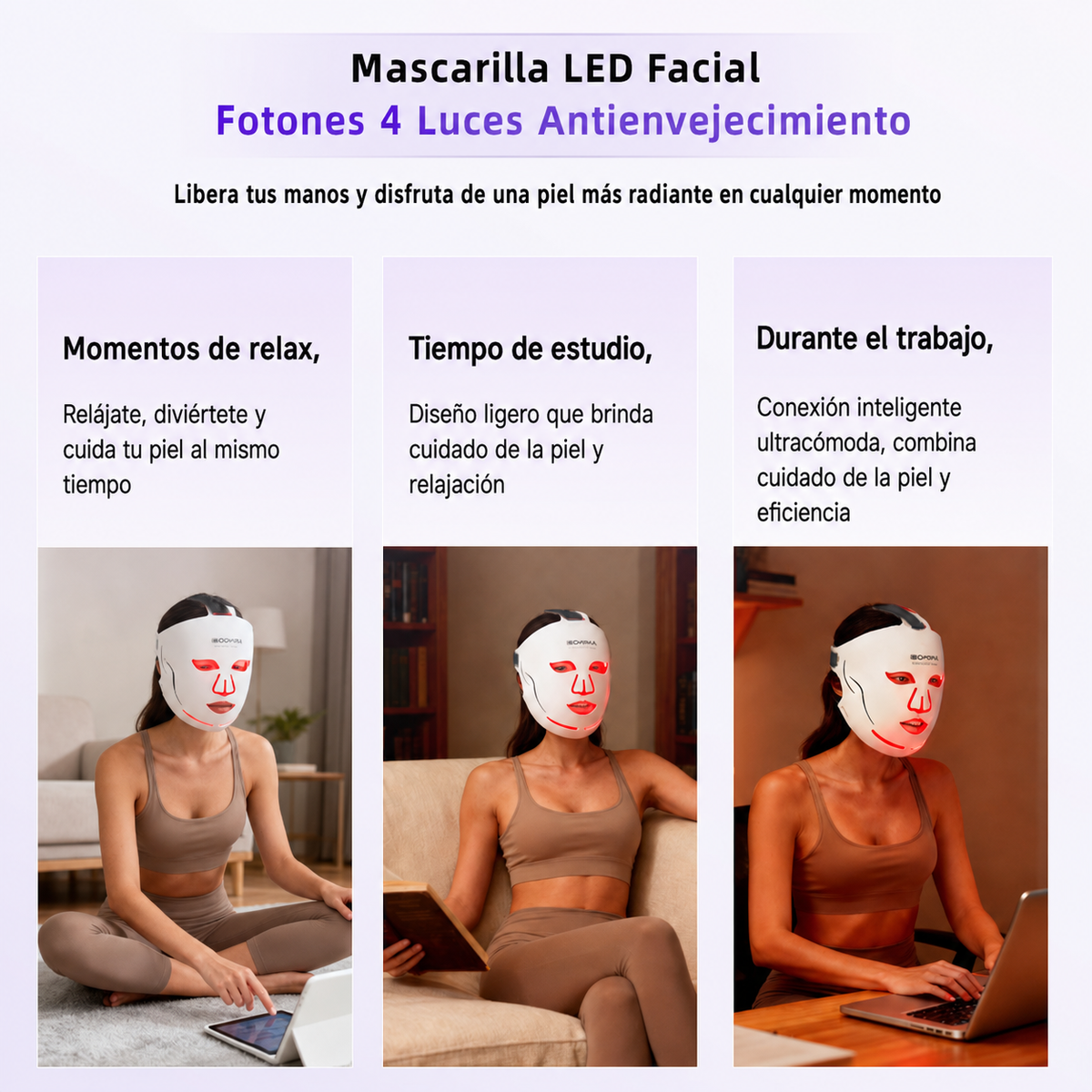 Mascarilla LED Facial Fotones 4 Luces Antienvejecimiento - 4