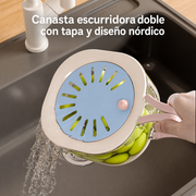 Canasta escurridora doble con tapa - 1