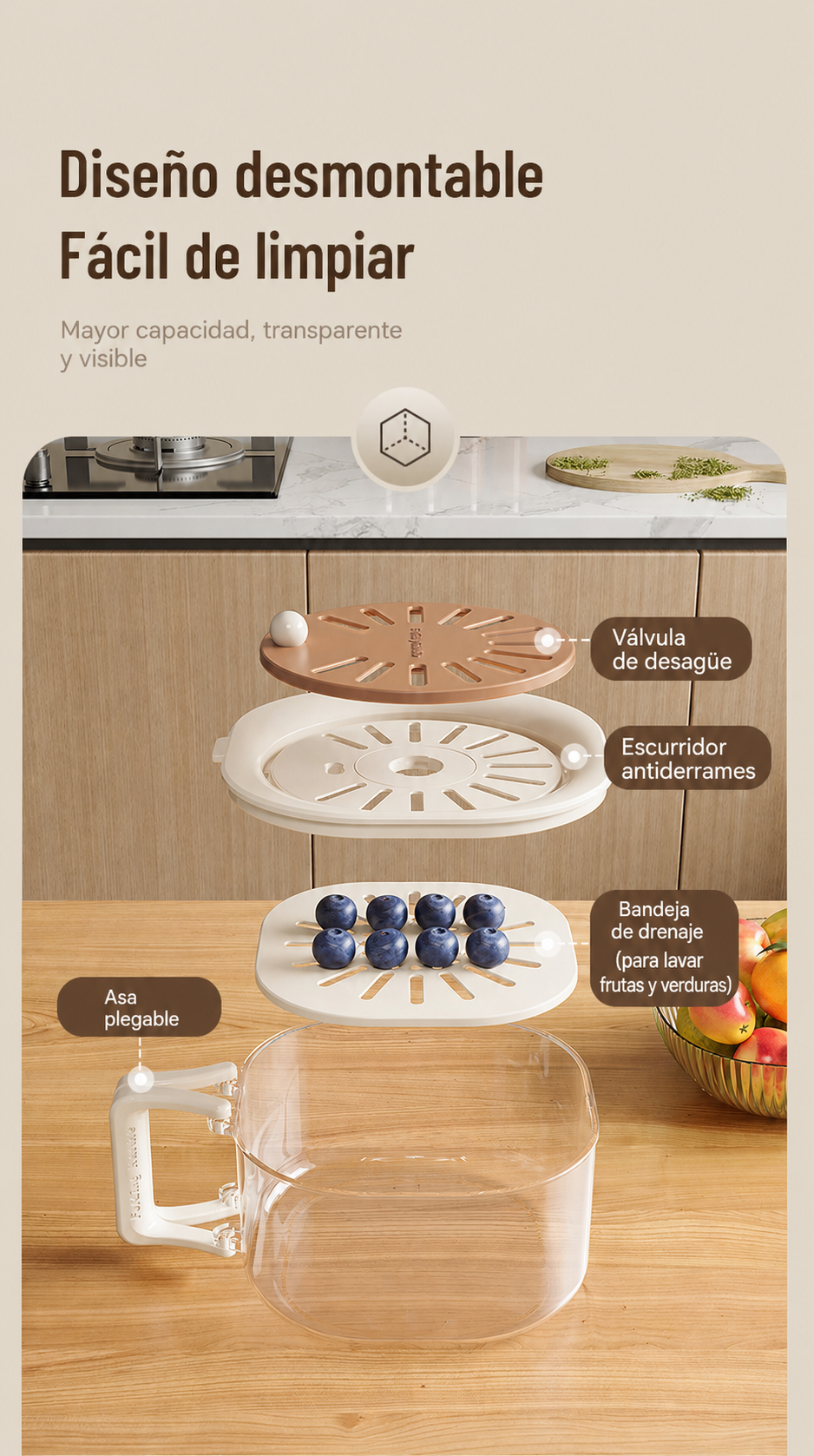 Canasta escurridora doble con tapa - 11