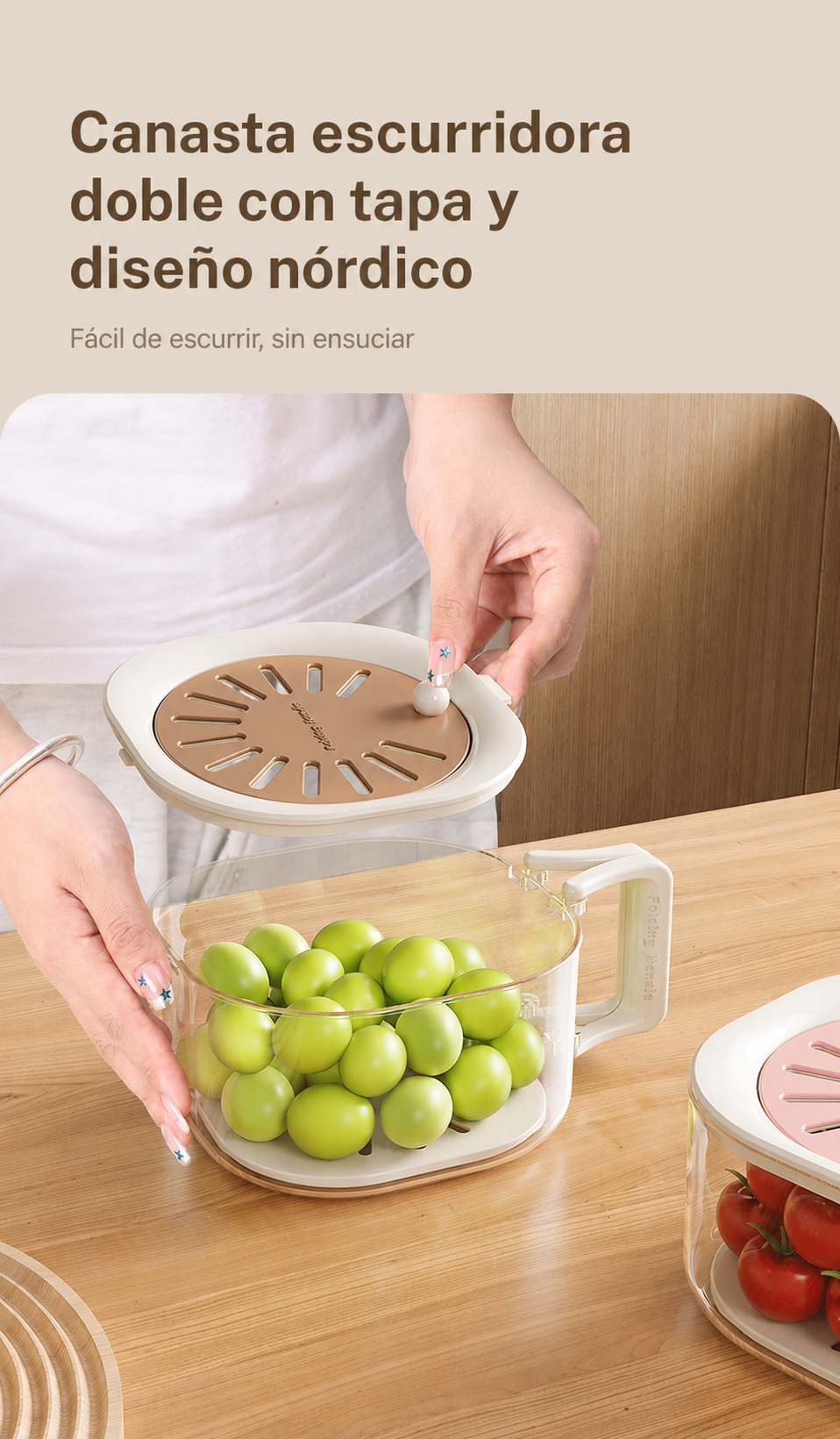 Canasta escurridora doble con tapa - 13