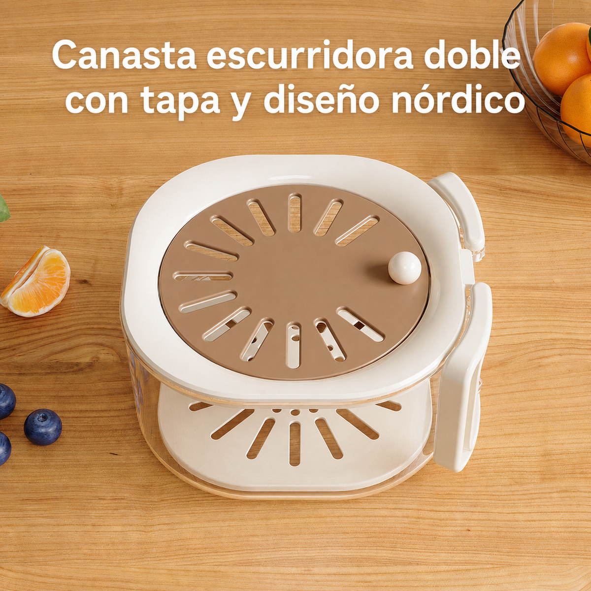 Canasta escurridora doble con tapa - 3