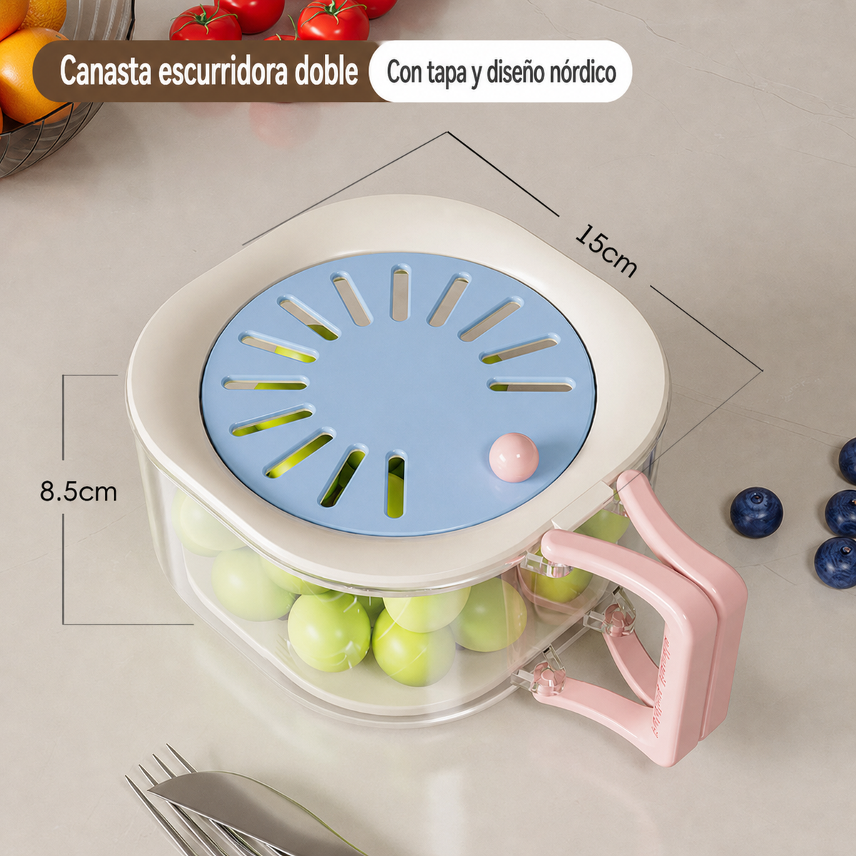 Canasta escurridora doble con tapa - 6